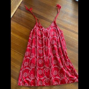 American Eagle Red Embroidered Tie Strap Dress